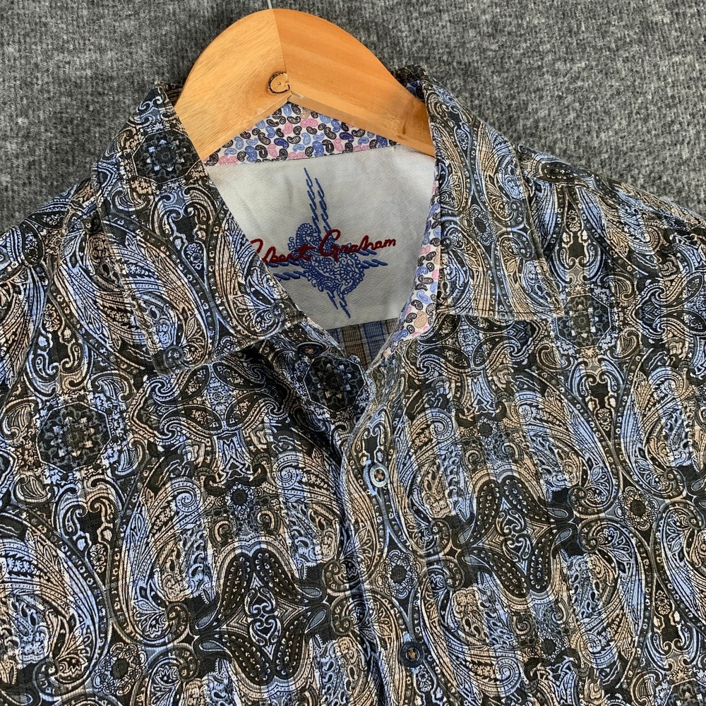 Robert Graham Shirt Men Extra Large Paisley Abstract Bold Flamboyant Party Loud
